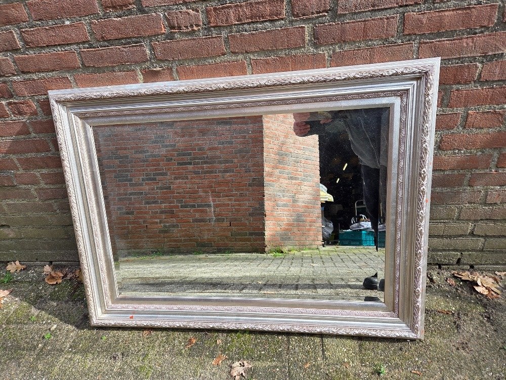 spiegel met brocant zilvergrijze lijst, Ophalen of Verzenden, 'T Olde Gre-j, Info@toldegrej.nl, Endepoelstraat 20f Didam