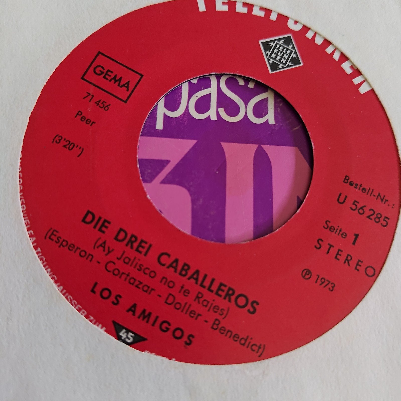 Los Amigos - Die Drei Caballeros (1973) Telefunken Single, Gebruikt, 7 inch, EP, Schlager