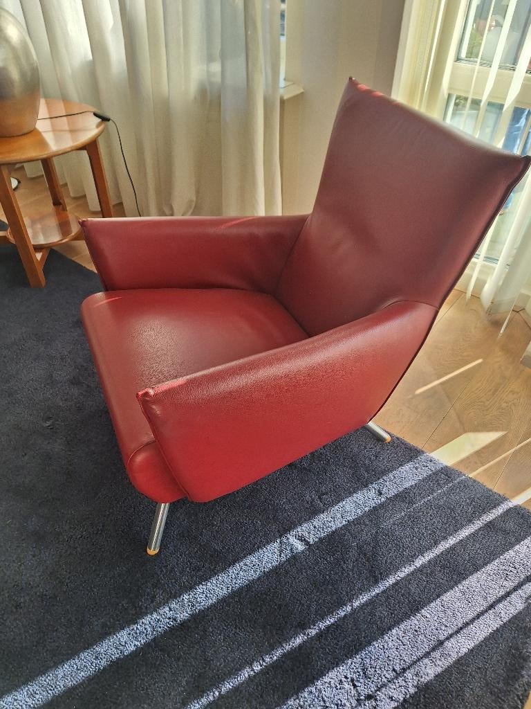 Fauteuil Label Cheo - rood leer 2 stuks, Huis en Inrichting, Fauteuils, Gebruikt, Leer, 50 tot 75 cm, 75 tot 100 cm, Ophalen