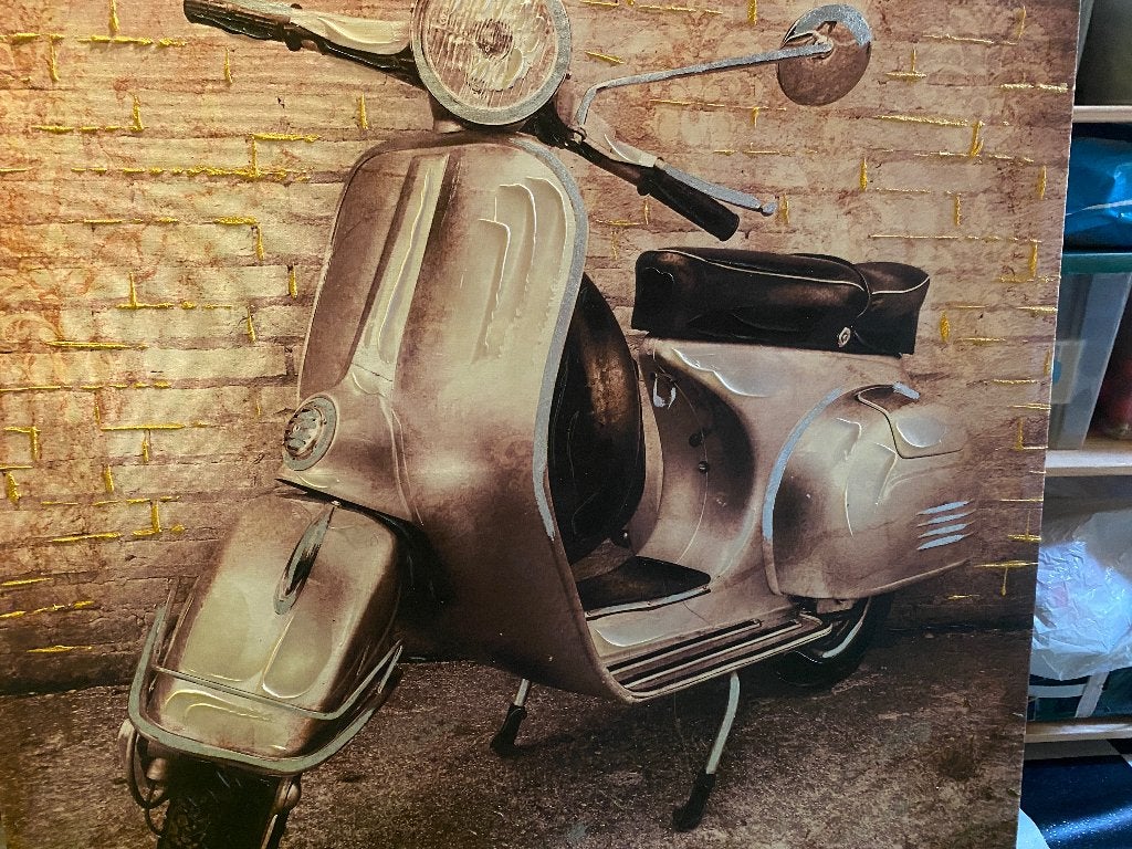 Plaat. Van Vespa scooter, Ophalen, Overige materialen, Overige technieken, Voertuigen