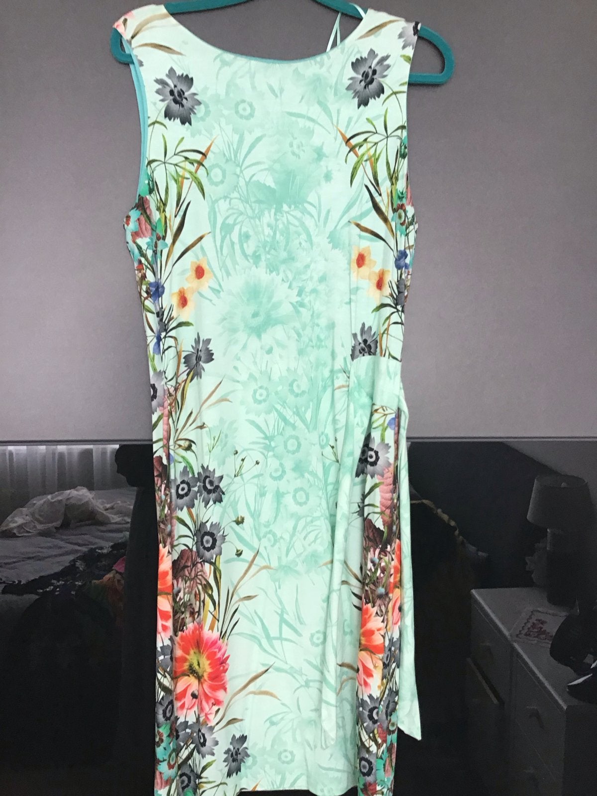 Promiss jurk maat L, mintgroen met bloemenprint, Maat 42/44 (L), Ophalen of Verzenden, Zo goed als nieuw, Onder de knie