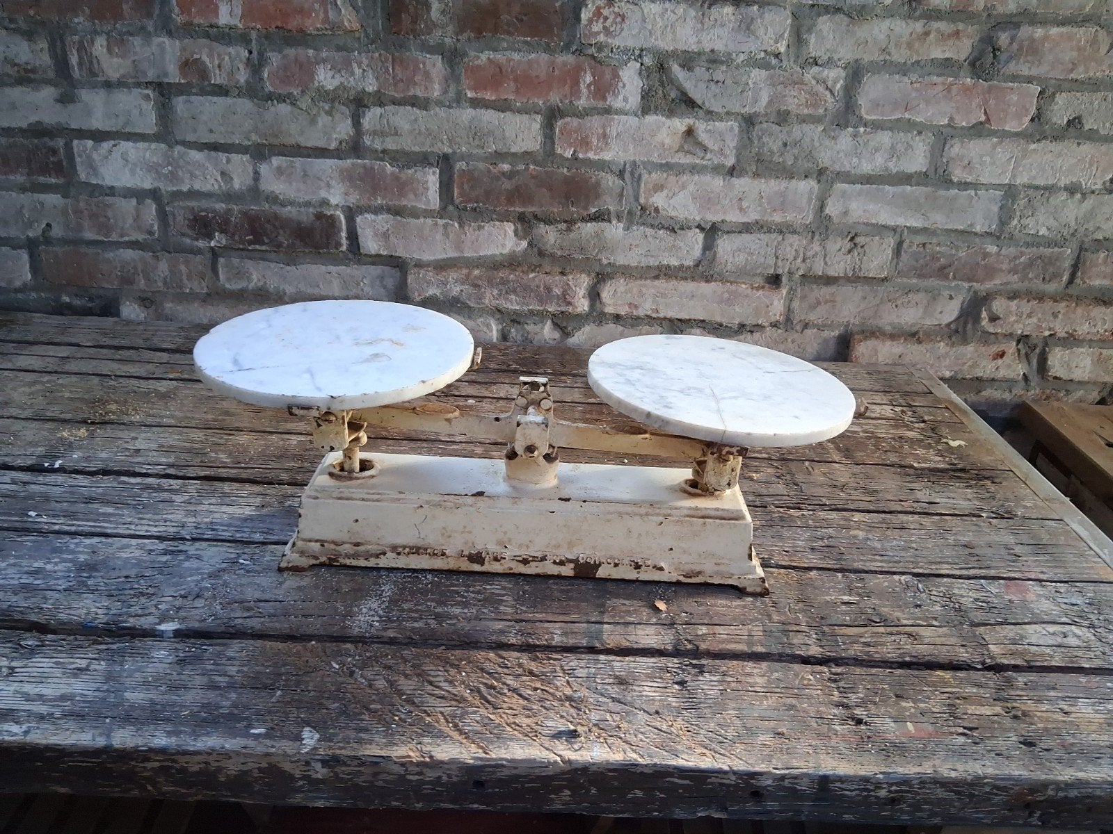 Antieke Weegschaal met Marmeren Schalen, Antiek en Kunst, Ophalen