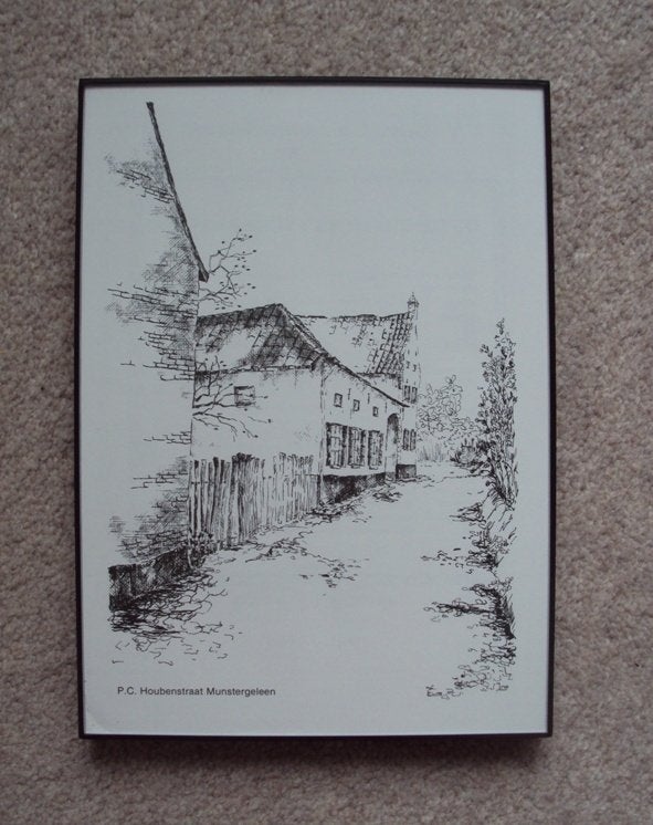 Pentekening prent P.C. Houbenstraat Munstergeleen Limburg, Antiek en Kunst, Kunst | Tekeningen en Foto's, Ophalen of Verzenden