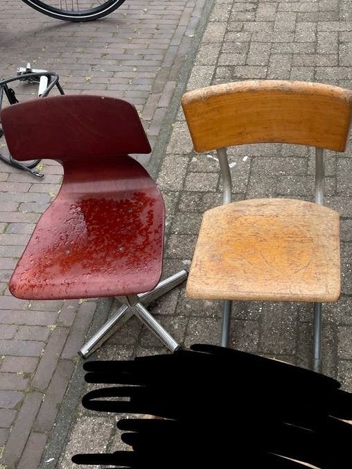 2 vintage schoolstoeltjes, Ophalen, Gebruikt, Overige typen