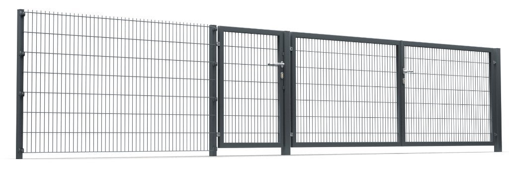 10m 120cm dubbelstaafmat 6/5/6 Grijs + Poort, Met poort, Nieuw, Dubbelstaafmat hekwerk, Ophalen of Verzenden