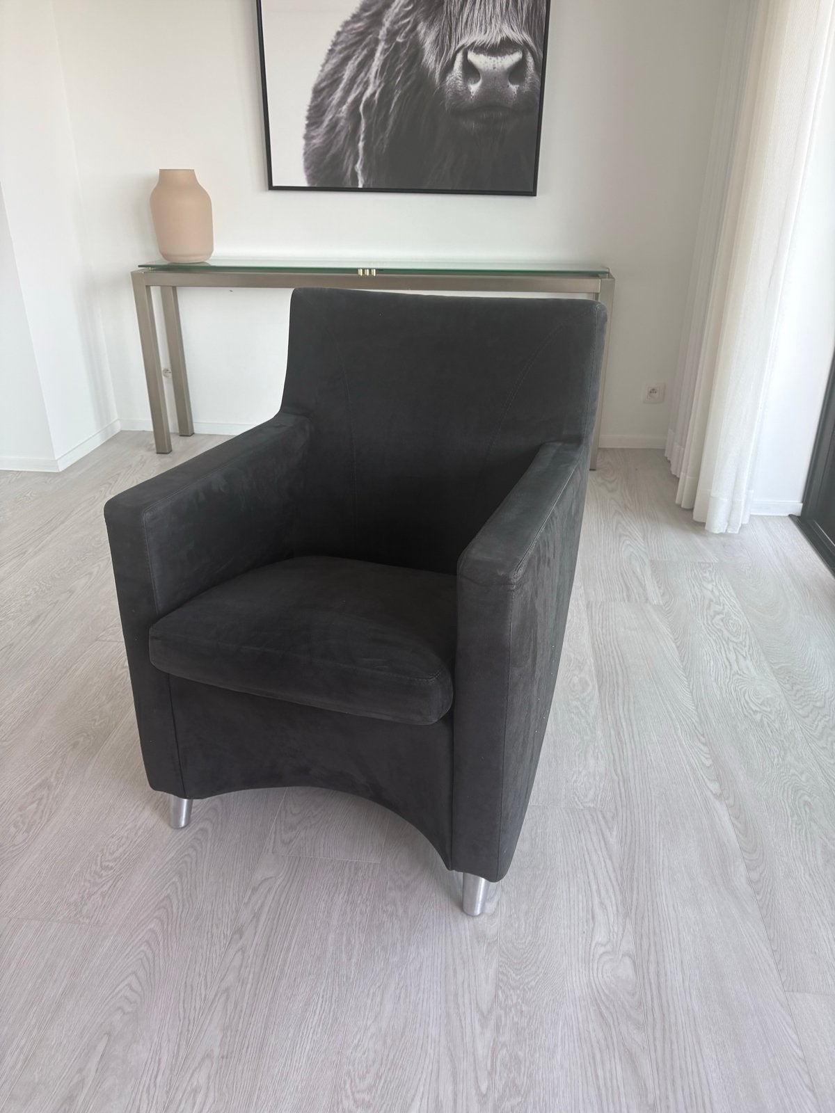 Mooie zwarte suède eetkamerstoelen, Ophalen, Gebruikt, Zwart, Eén