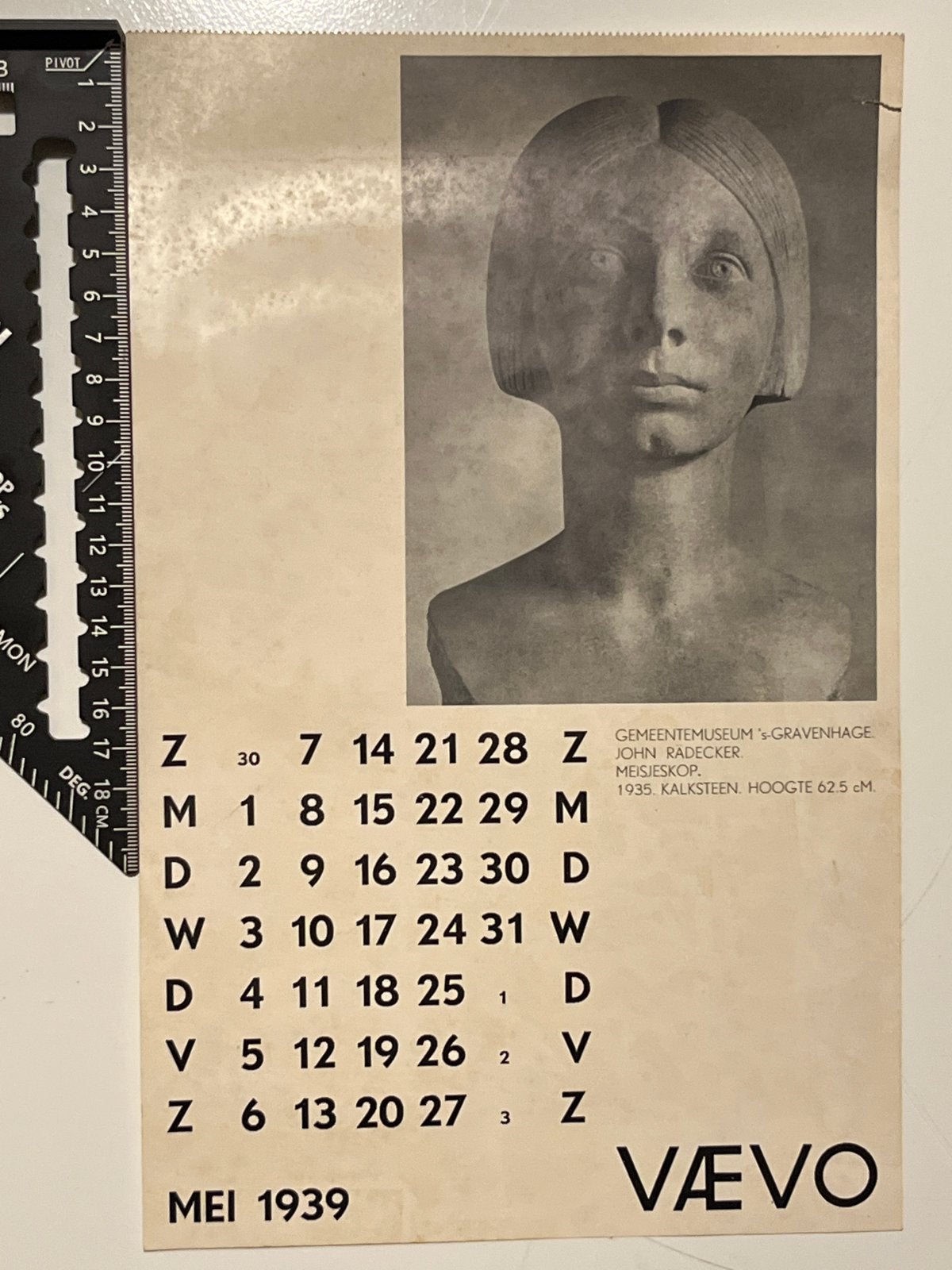 Antiek Kalenderblad Mei 1939 - John Rädecker (VÆVO), Ophalen of Verzenden