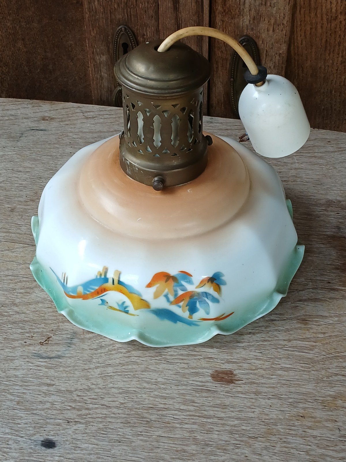 Vintage plafondlamp met handgeschilderd decor, Ophalen of Verzenden