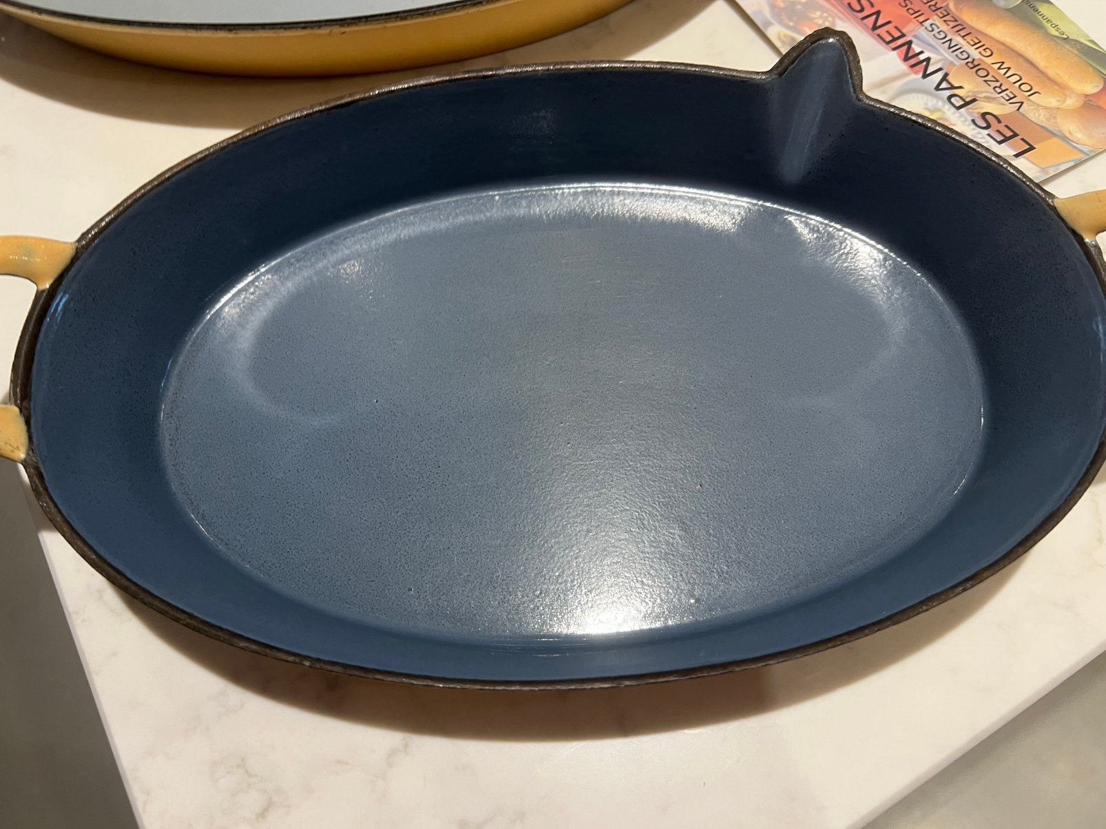 Vintage FE Belgium gietijzeren spekpannen set 30 & 34 cm, Gebruikt, Gietijzer, Overige typen, Le Creuset