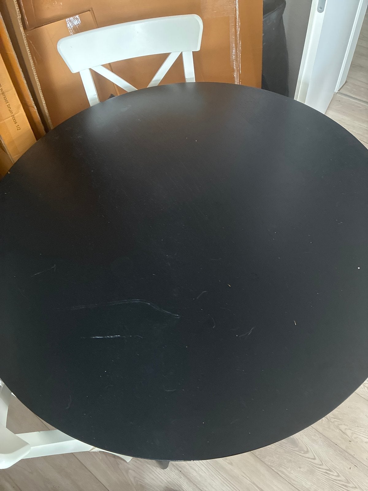 Ikea Lisabo tafel met 2x Rosentorp stoelen, Huis en Inrichting, Gebruikt, Rond, Ophalen of Verzenden, Vier personen
