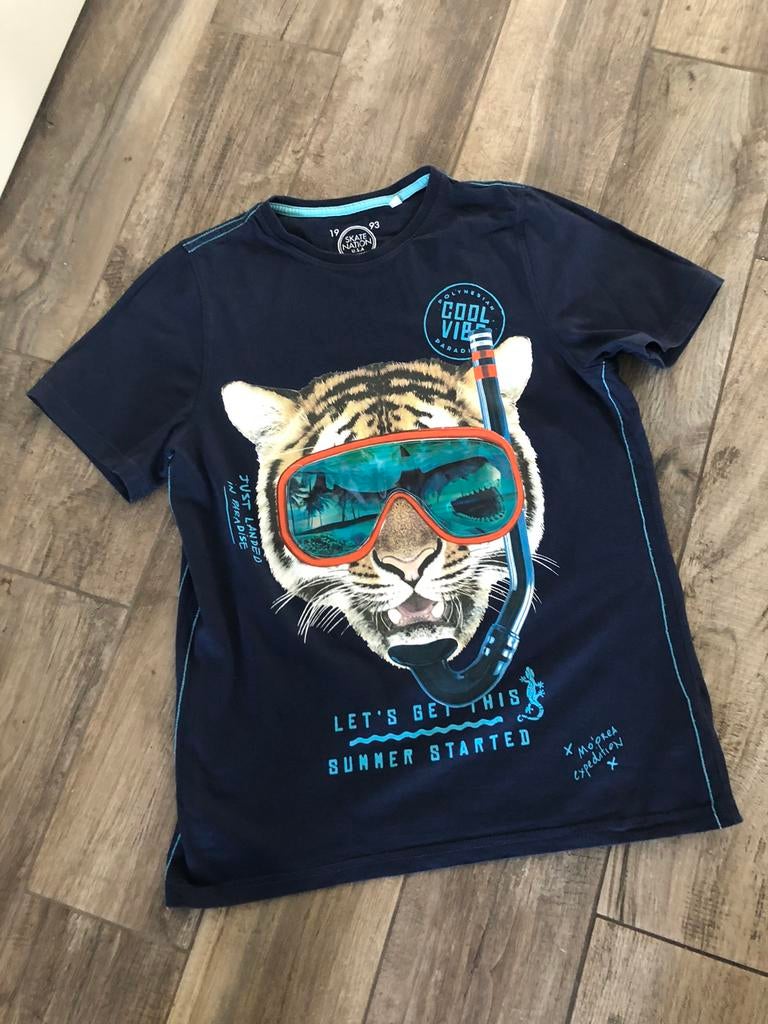 💙 Mt 158 164 shirt blauw TIJGER SNORKEL jongen, Ophalen of Verzenden, Zo goed als nieuw, Jongen, Shirt of Longsleeve