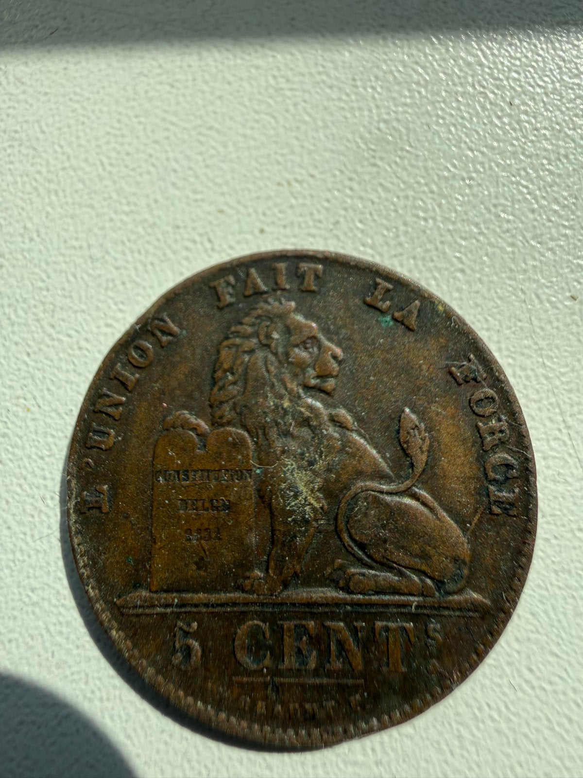 Belgische 5 Cent munt uit 1838 - Union Fait La Force, Ophalen of Verzenden, Brons, Losse munt