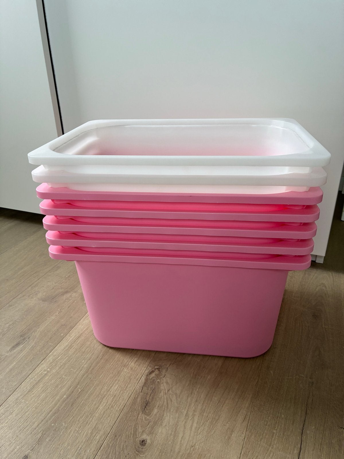 Ikea Roze en witte opbergbakken - Set van 6, Gebruikt, Minder dan 50 cm, Ophalen of Verzenden, Minder dan 40 cm