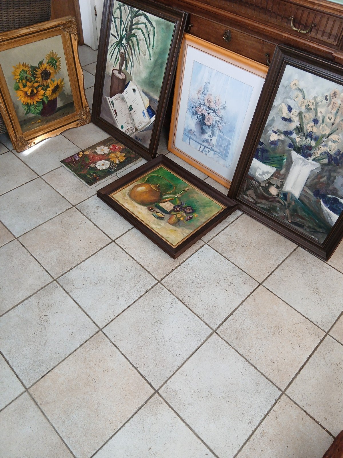 Diverse Schilderijen: Bloemen, Stilleven en Meer, Doek, Realistisch, Ophalen, Bloemen
