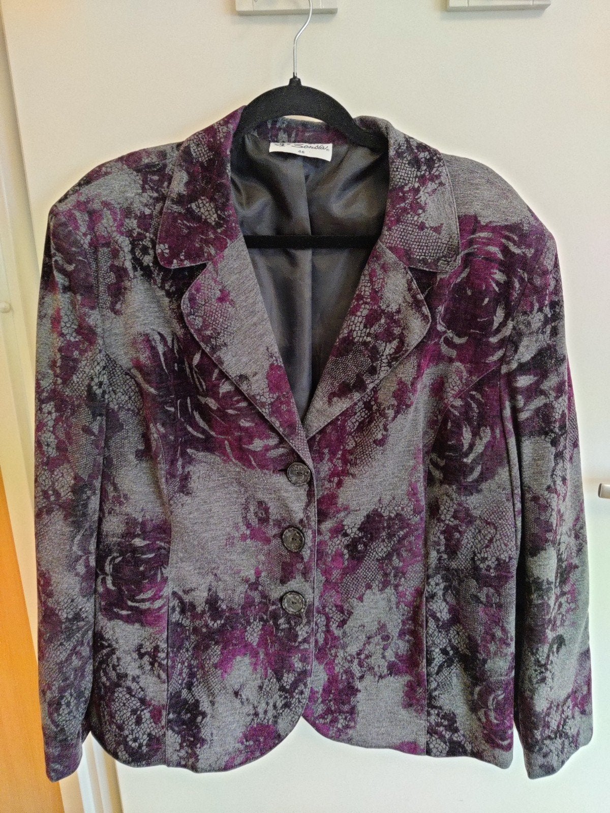 Stijlvol Jasje met Paarse Bloemenprint - Maat L, Paars, Maat 46/48 (XL) of groter, Ophalen of Verzenden, Jasje