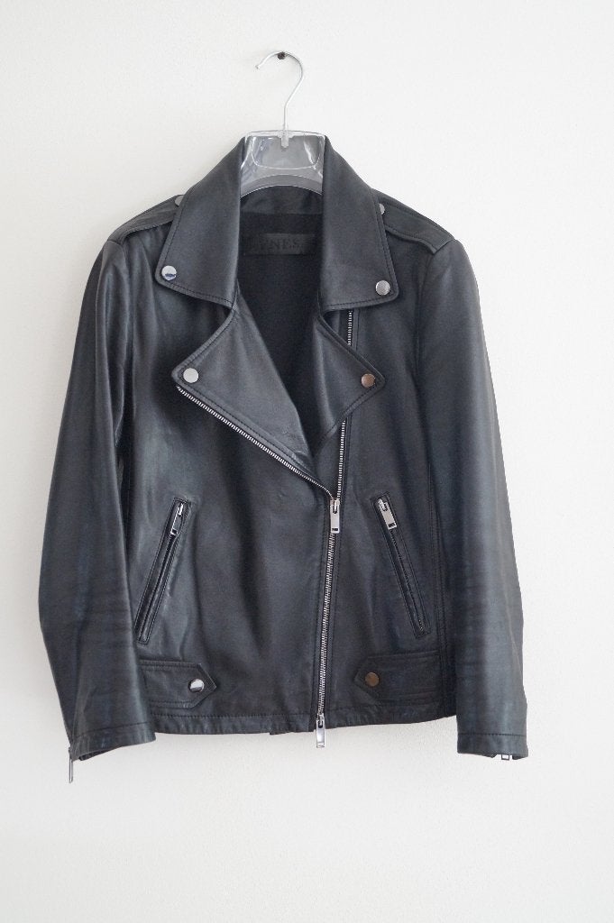 ENES Leren Biker-Jacket Maat 36, Verzenden, Zo goed als nieuw, Maat 36 (S), Zwart