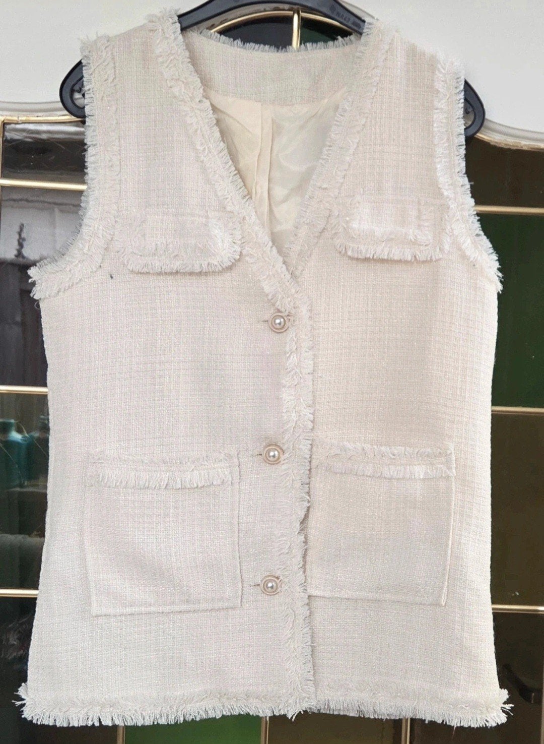 Dazy tweed Gilet  Maat M, Maat 38/40 (M), Beige, Nieuw, Ophalen of Verzenden