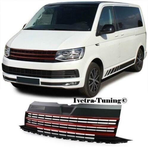 Embleemloze Grill Volkswagen Transporter T6 [Zwart-Rood], Verzenden, Ivetra-Tuning NL, Info@ivetra-tuning.nl  |   www.ivetra-tuning.nl