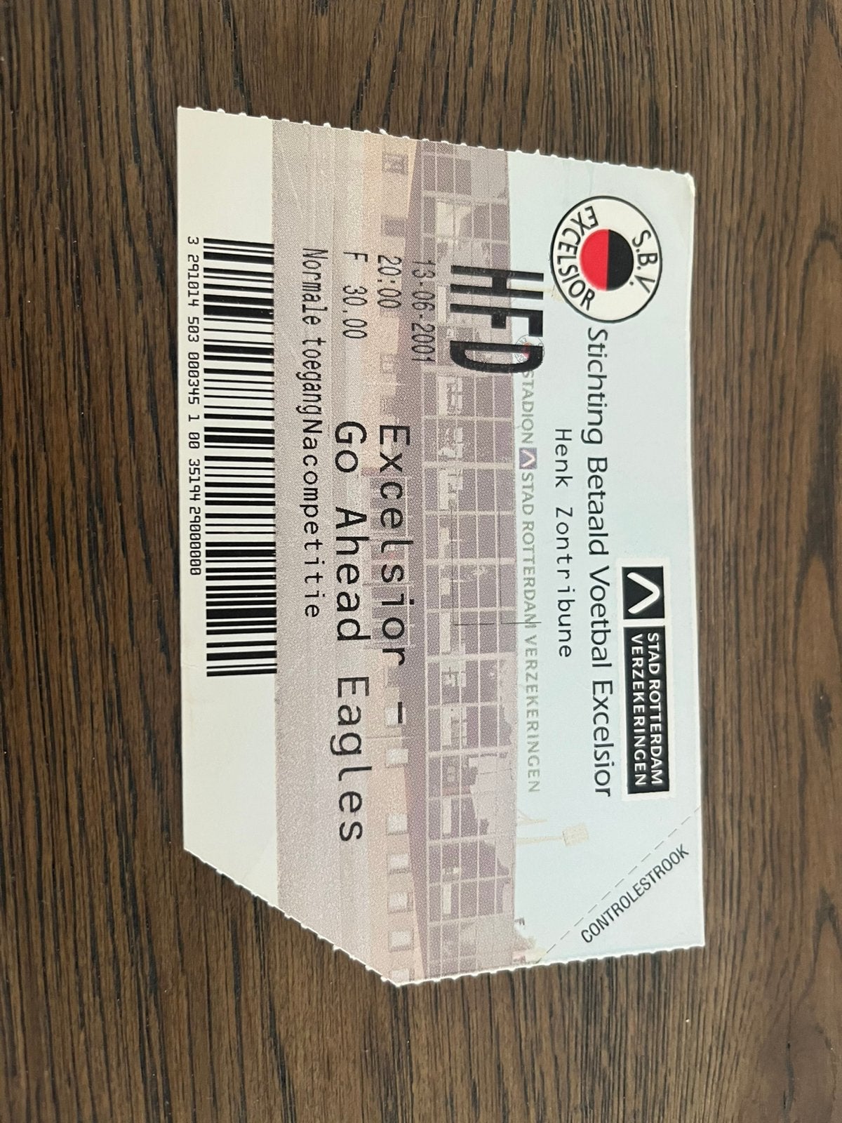 TICKET EXCELSIOR-GO AHEAD EAGLES 00-01 nacompetitie, Ophalen of Verzenden, Zo goed als nieuw, Overige binnenlandse clubs, Overige typen