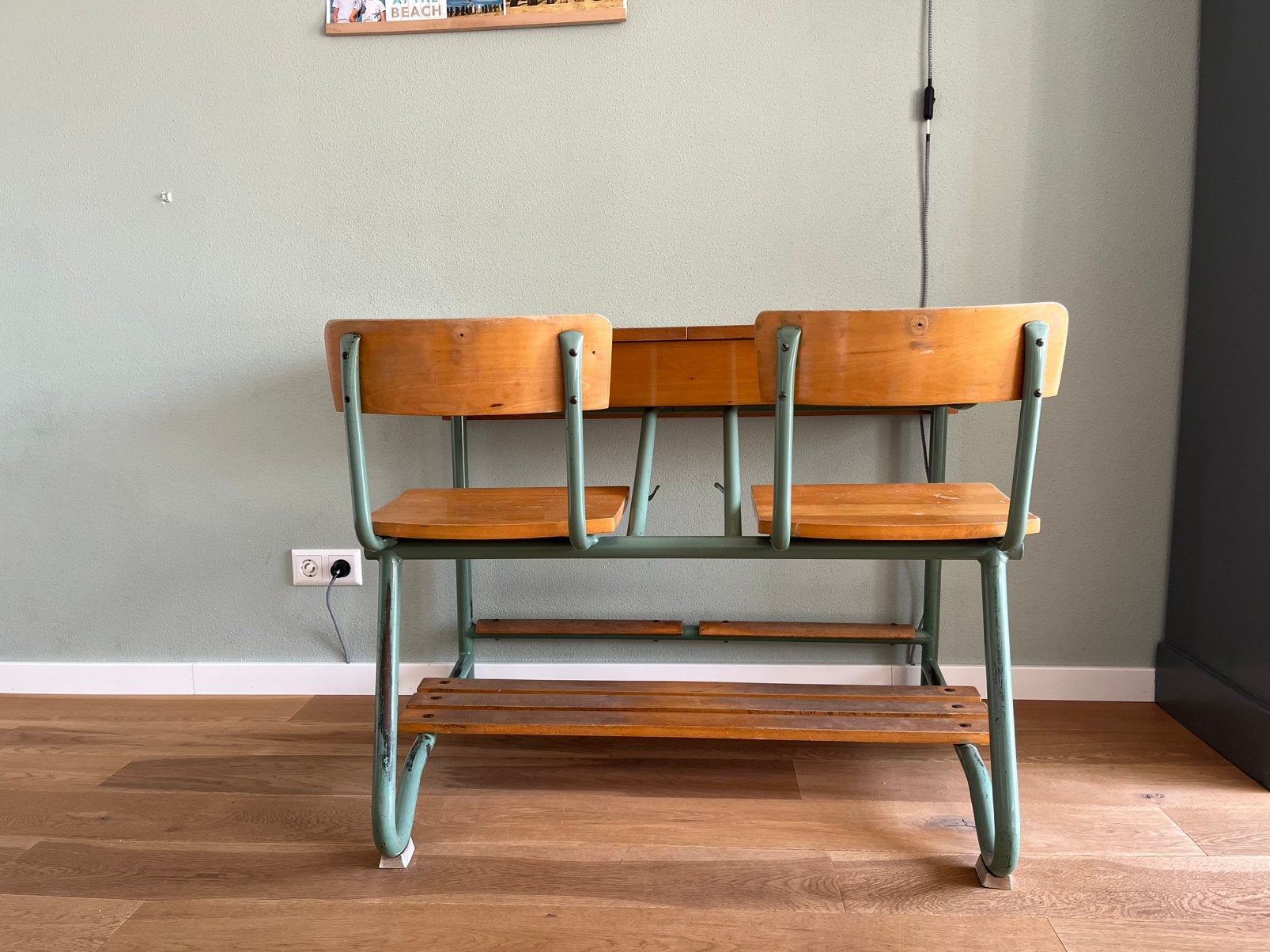 Vintage 2-persoons schoolbank / schoolbureau, Ophalen