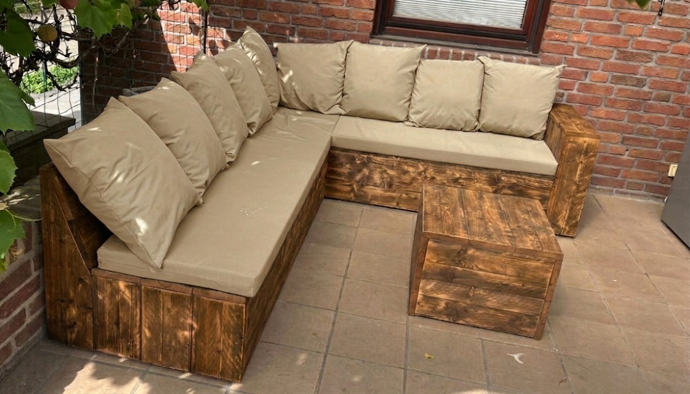 Steigerhout hoekbank loungeset tuinset tuinmeubelen SALE, Ophalen of Verzenden, Nieuw, Steigerhout, Hocker