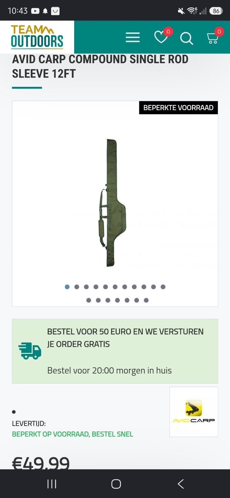 Avid Carp Compound Single Rod Sleeve 12ft 3 stuks, Ophalen of Verzenden, Zo goed als nieuw
