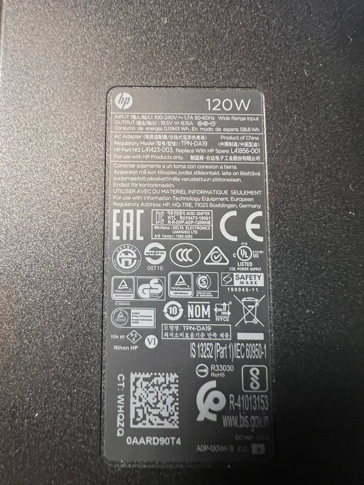 HP 120W adapter TPN-DA19 blue tip, Computers en Software, Laptop-opladers, Ophalen of Verzenden, Zo goed als nieuw, Hewlett Packard HP