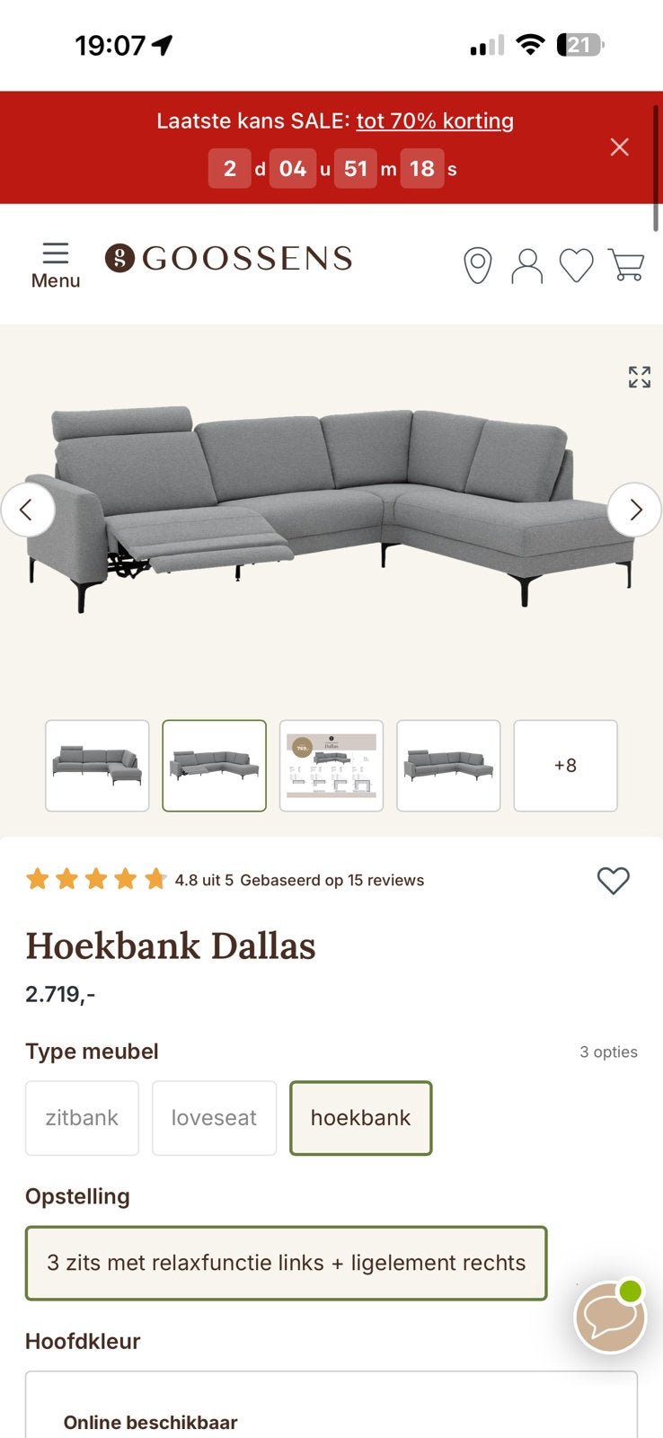 Goossens Hoekbank Dallas Elektrisch - Grijs - 290 x 210, Huis en Inrichting, 250 tot 300 cm, -, Goossens hoekbank dallas stof elektrisch lounge tijdloos