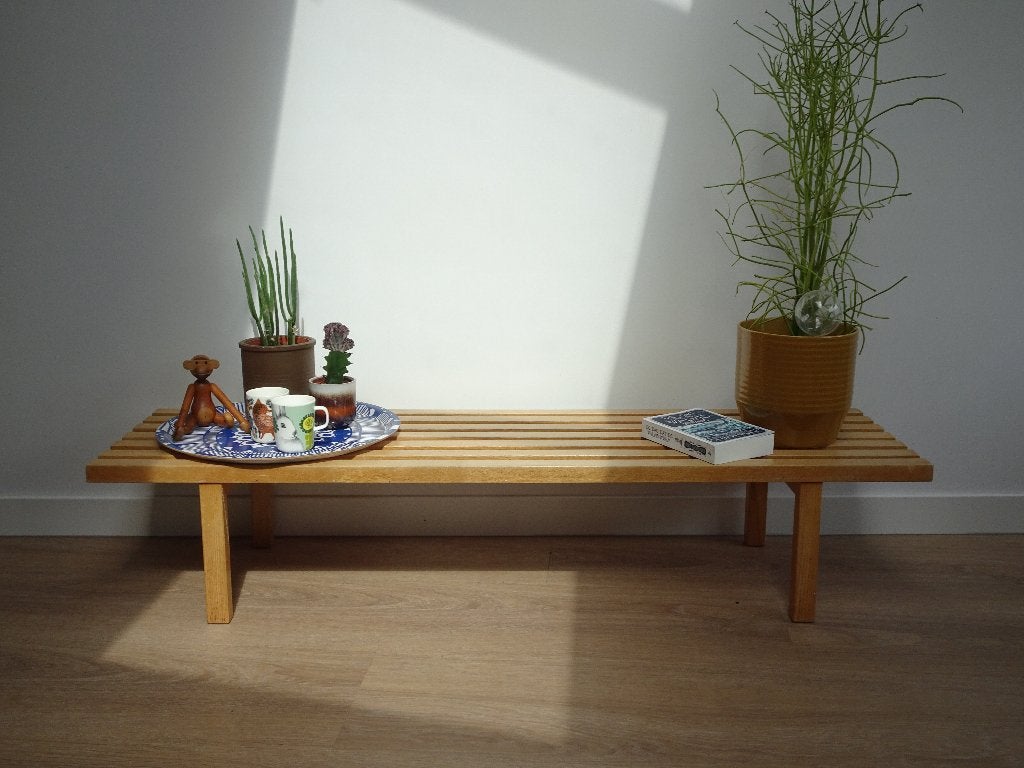 Vintage Castelijn houten lattenbank, stijl van Martin Visser, Huis en Inrichting, Ophalen, Gebruikt, Rechthoekig, 50 tot 100 cm