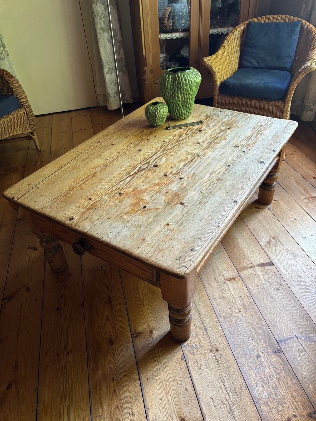 Robuuste grenen salontafel met lade, Ophalen, Gebruikt, 100 tot 150 cm, 50 tot 100 cm