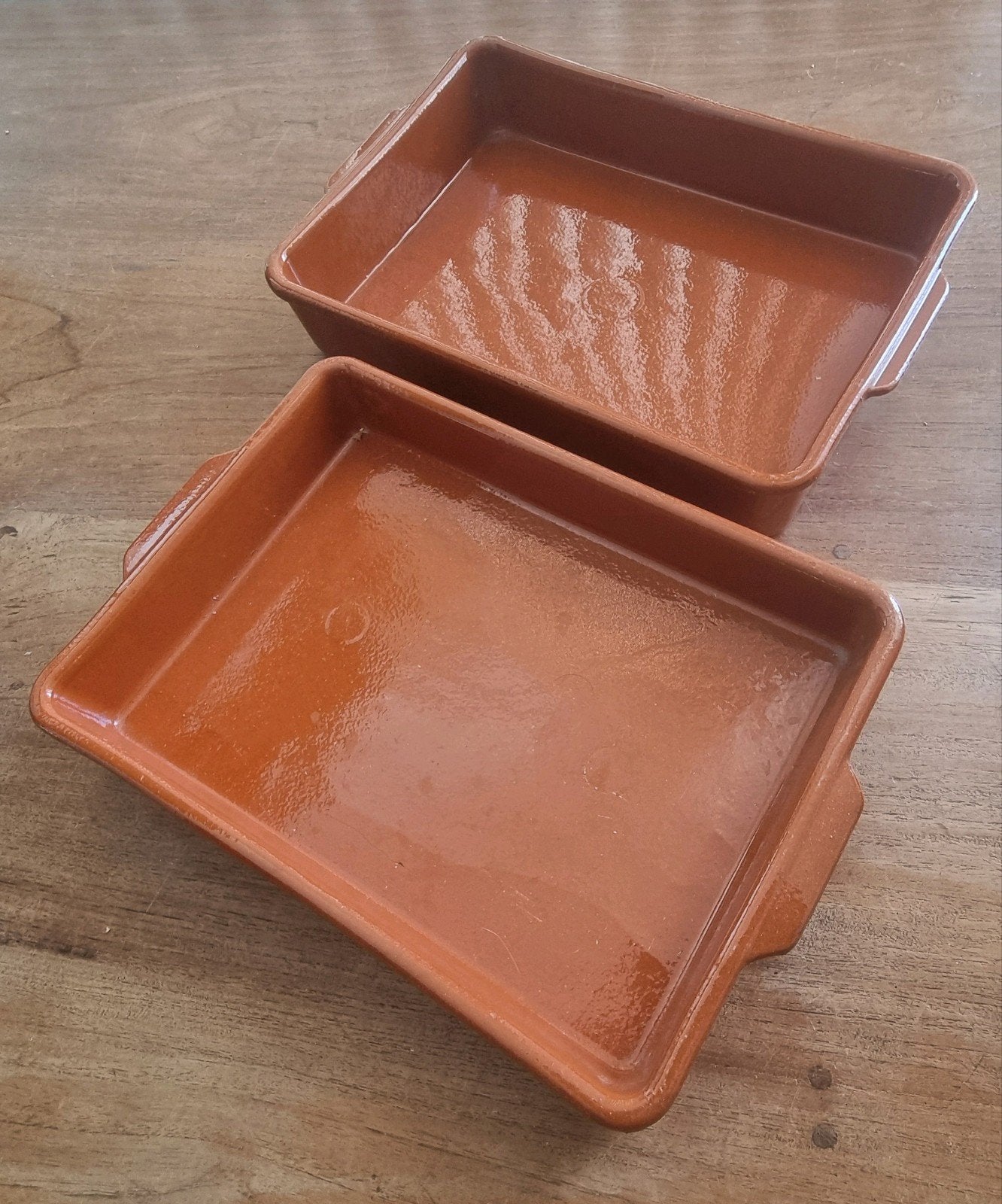twee vintage terra ovenschalen geglazuurd, Ophalen, Zo goed als nieuw, Overige materialen, Pot, Bus of Blik