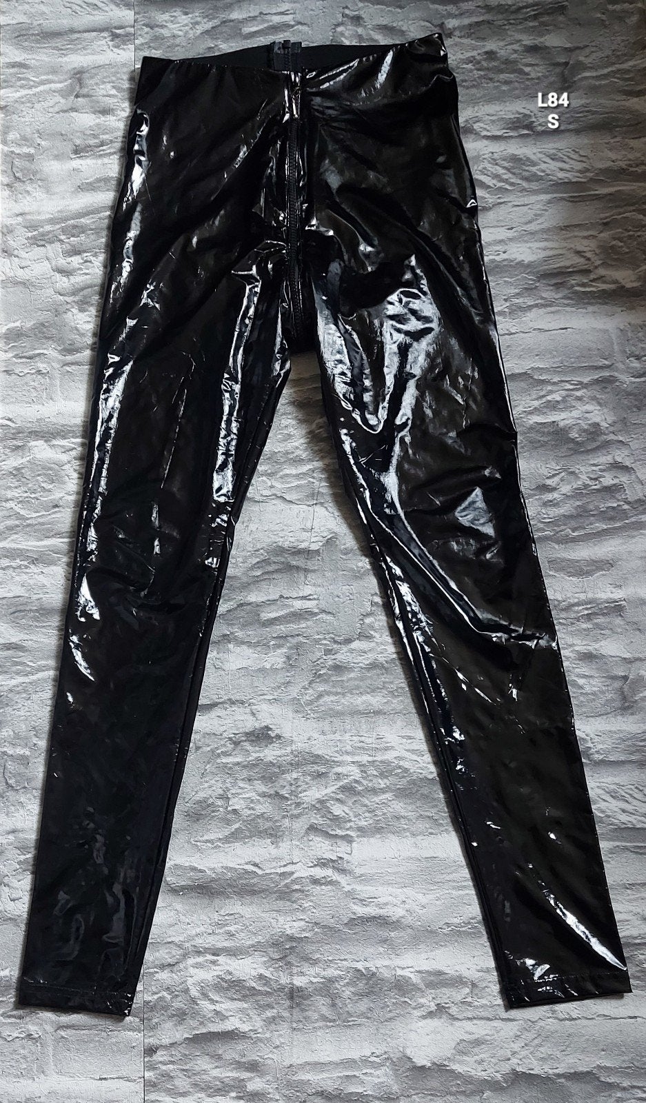 Kinky Zwarte lak legging met doorlopende rits, maat S, Kleding | Dames, Zwart, Ophalen of Verzenden, Maat 36 (S), Lang