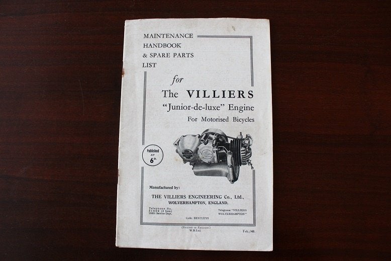Villiers Junior 98cc 1948 motorcycle instruction parts book, Ophalen of Verzenden, Overige merken