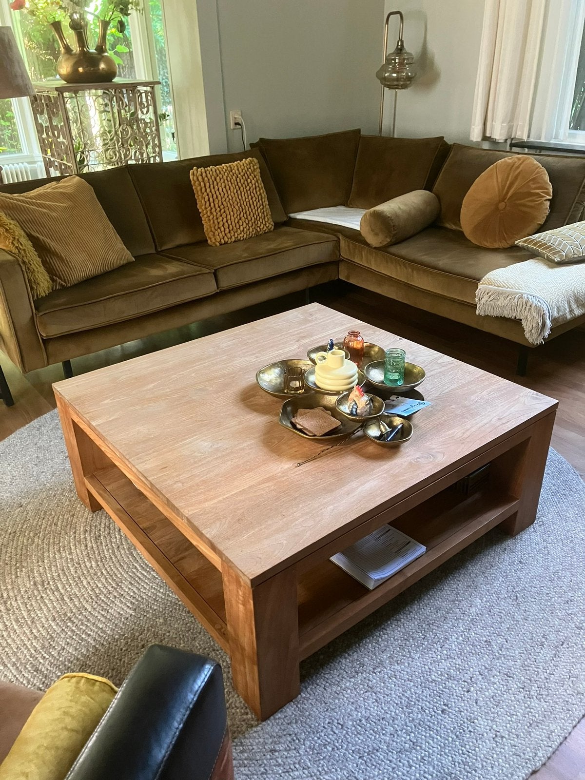 Stoere stevige salontafel teak hout, Ophalen, Gebruikt, Hout