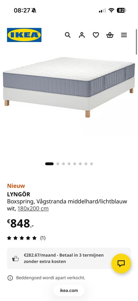 IKEA Boxspring 180x200 - Zo goed als nieuw, Wit, Tweepersoons, Ophalen of Verzenden, Zo goed als nieuw