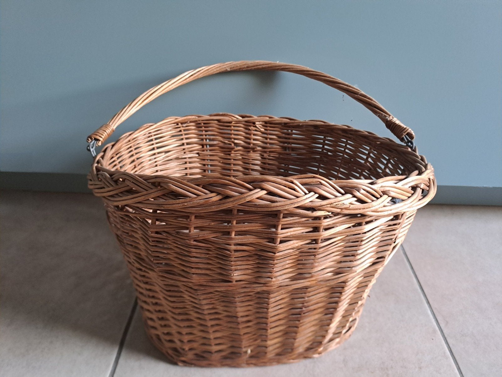 Vintage rieten fietsmand met hengel - Ovaal, Ophalen, Gebruikt, 80 kg of meer