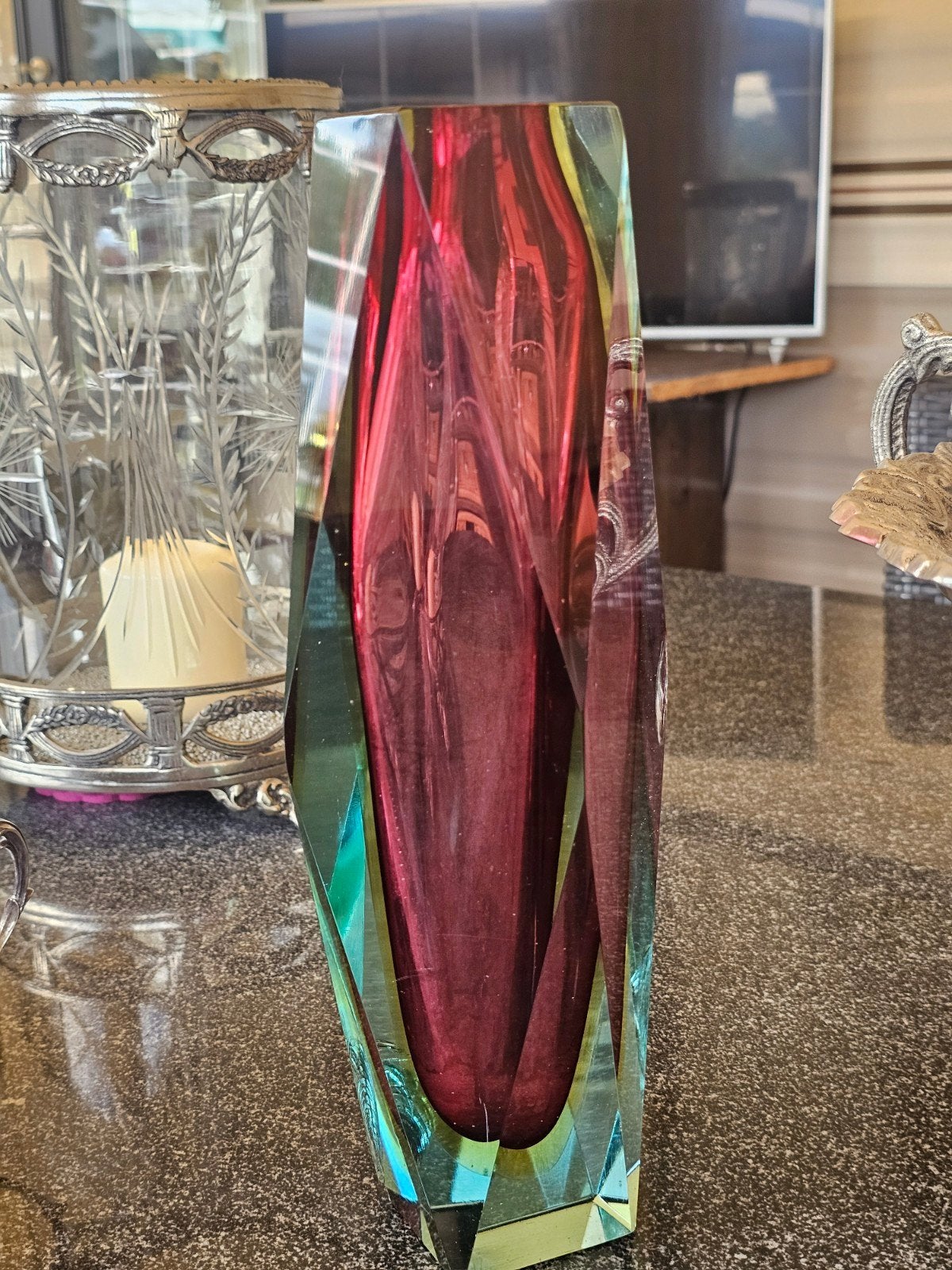 Flavio Poli Murano Glas XL Vaas - Rood/Geel, Italië 1970, Ophalen of Verzenden