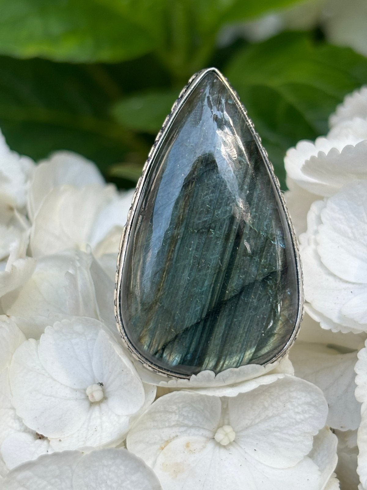 Labradoriet Ring Maat 17 - Druppel Handgemaakt, Sieraden, Tassen en Uiterlijk, Ringen, Overige materialen, Overige kleuren, Nieuw