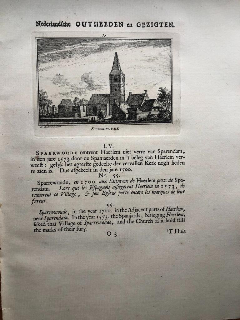 055 / Spaarnwoude bij Haarlem Kopergravure 1731, Ophalen of Verzenden