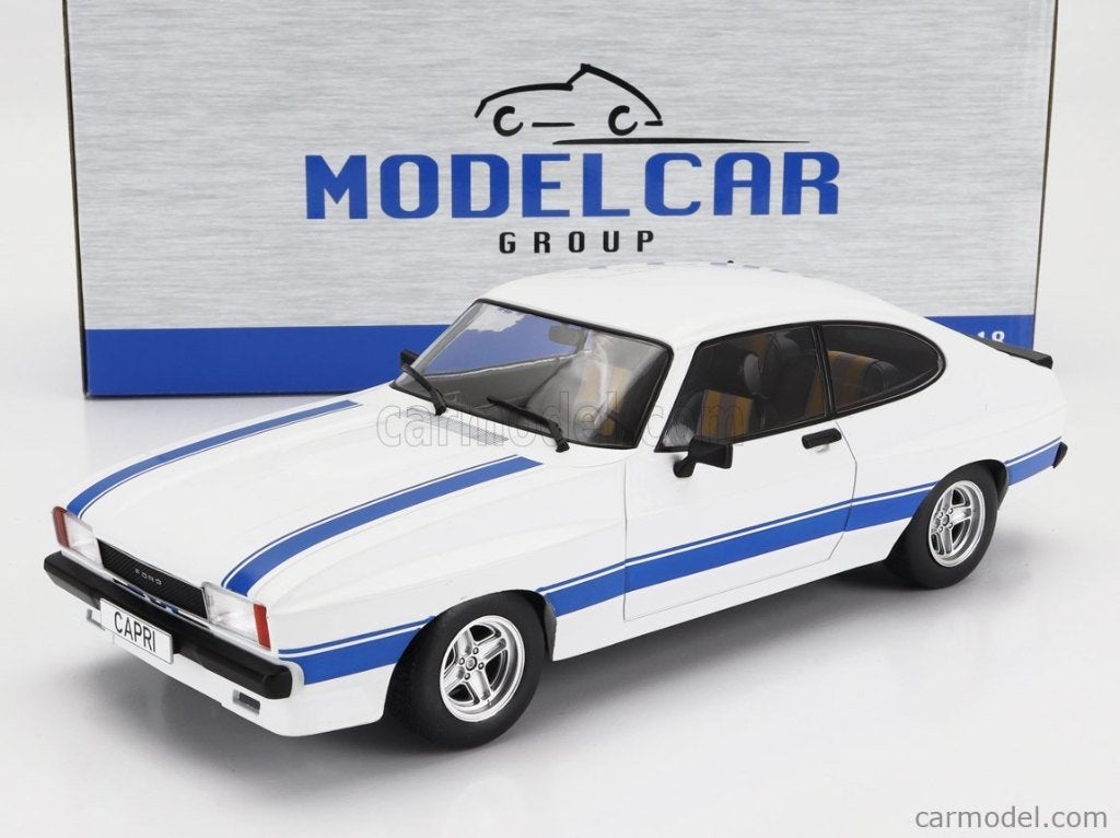 Ford Capri MK II X-Pack, wit/blauw, 1975, schaal 1:18, Nieuw, Ophalen of Verzenden, China, Modelcargroup.com
