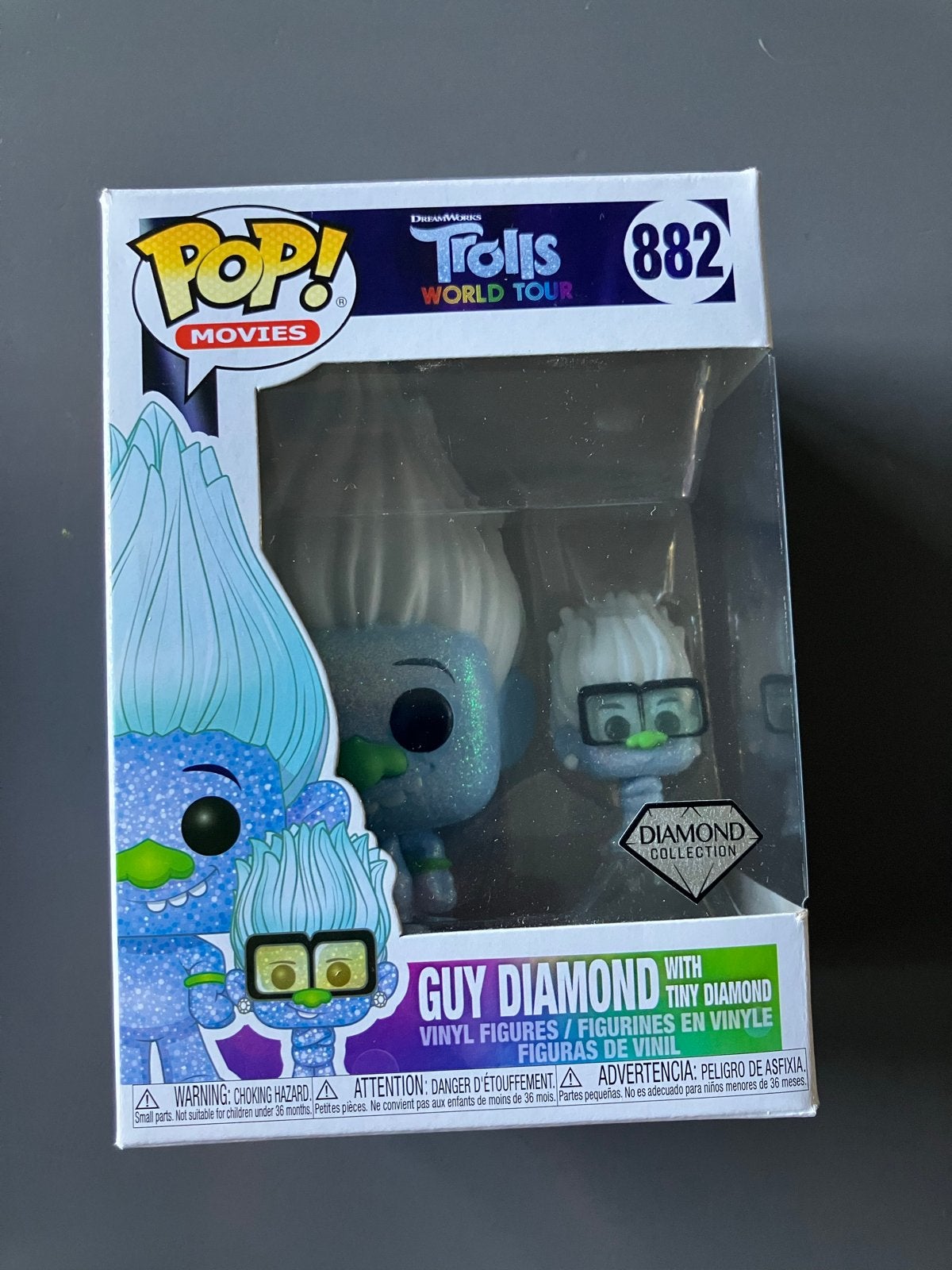 Funko Pop! Trolls World Tour Guy Diamond met Tiny Diamond, Ophalen of Verzenden, Zo goed als nieuw
