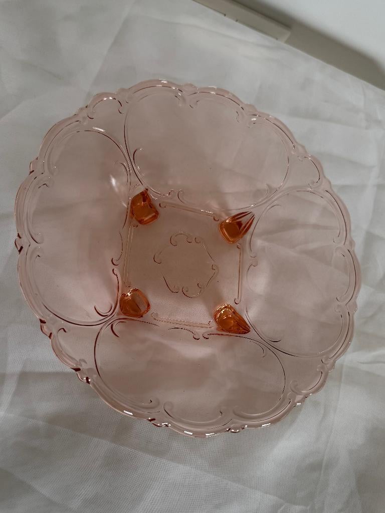 Roze vintage glazen schaal – 27 cm diameter, Ophalen of Verzenden