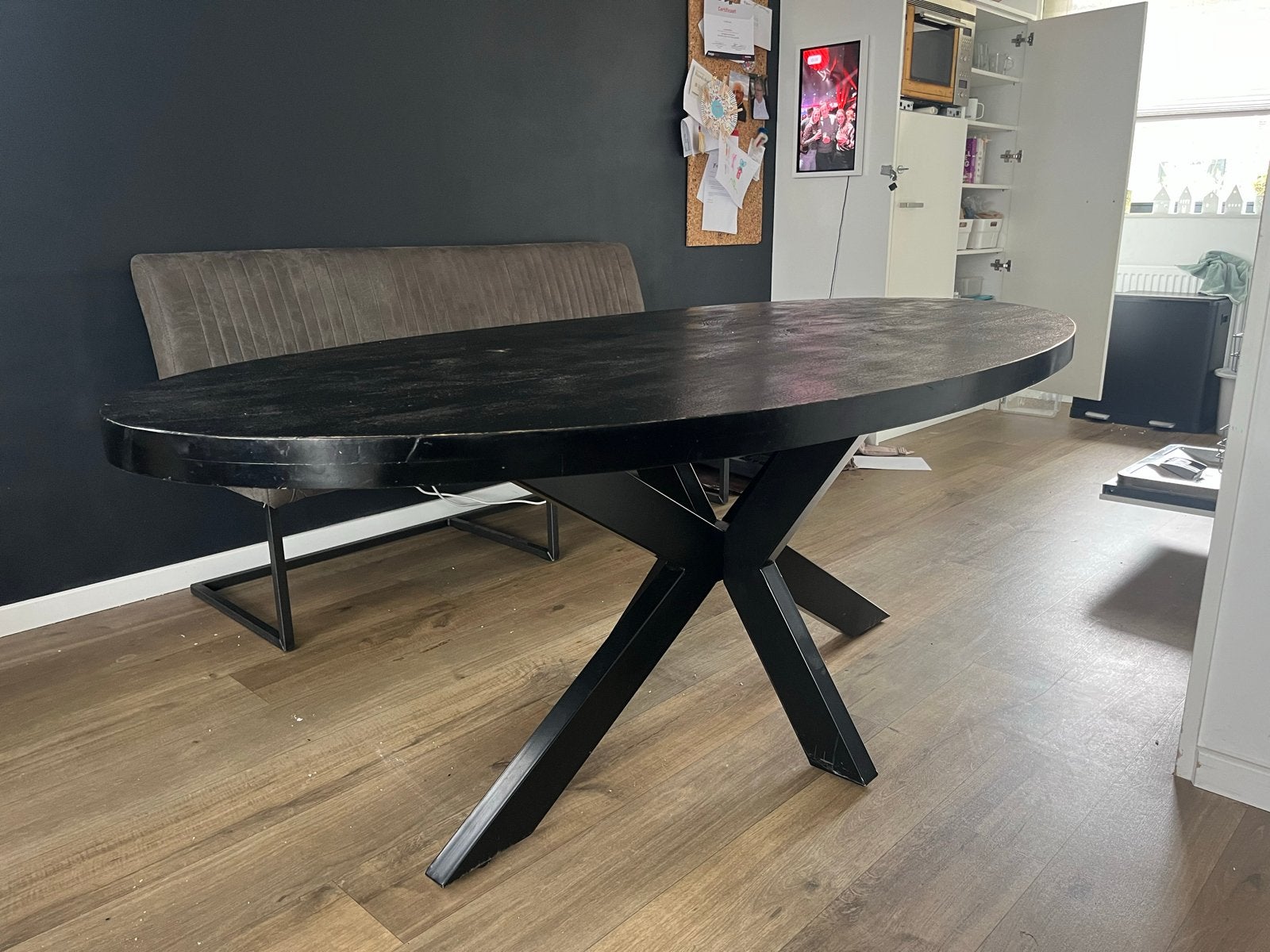 Ovale Zwarte Mangohouten Eettafel 210x100cm, Ophalen, Gebruikt, 200 cm of meer, 50 tot 100 cm