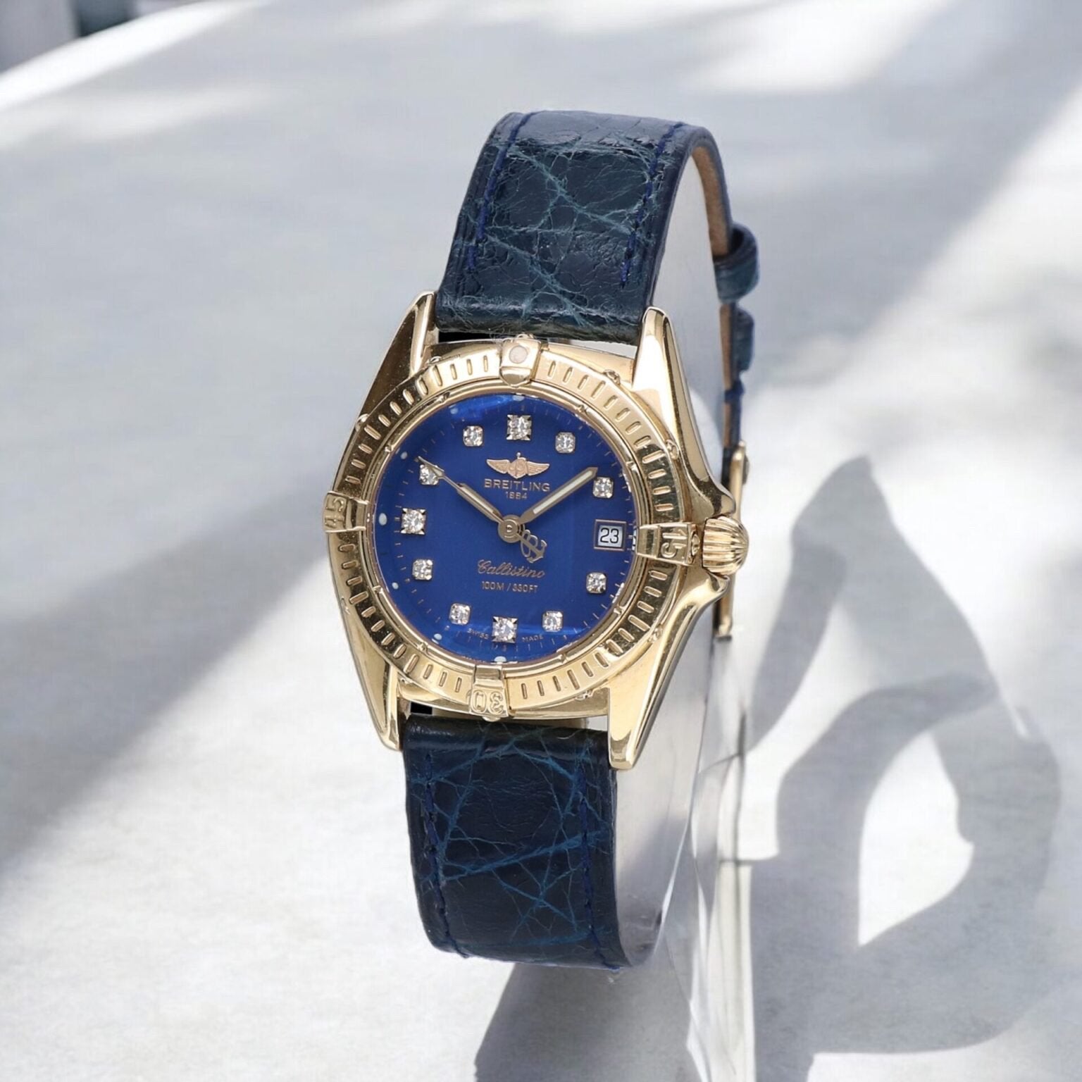 Breitling Callistino 18K Goud Blauw Diamant, Sieraden, Tassen en Uiterlijk, Horloges | Dames, Ophalen of Verzenden, Zo goed als nieuw