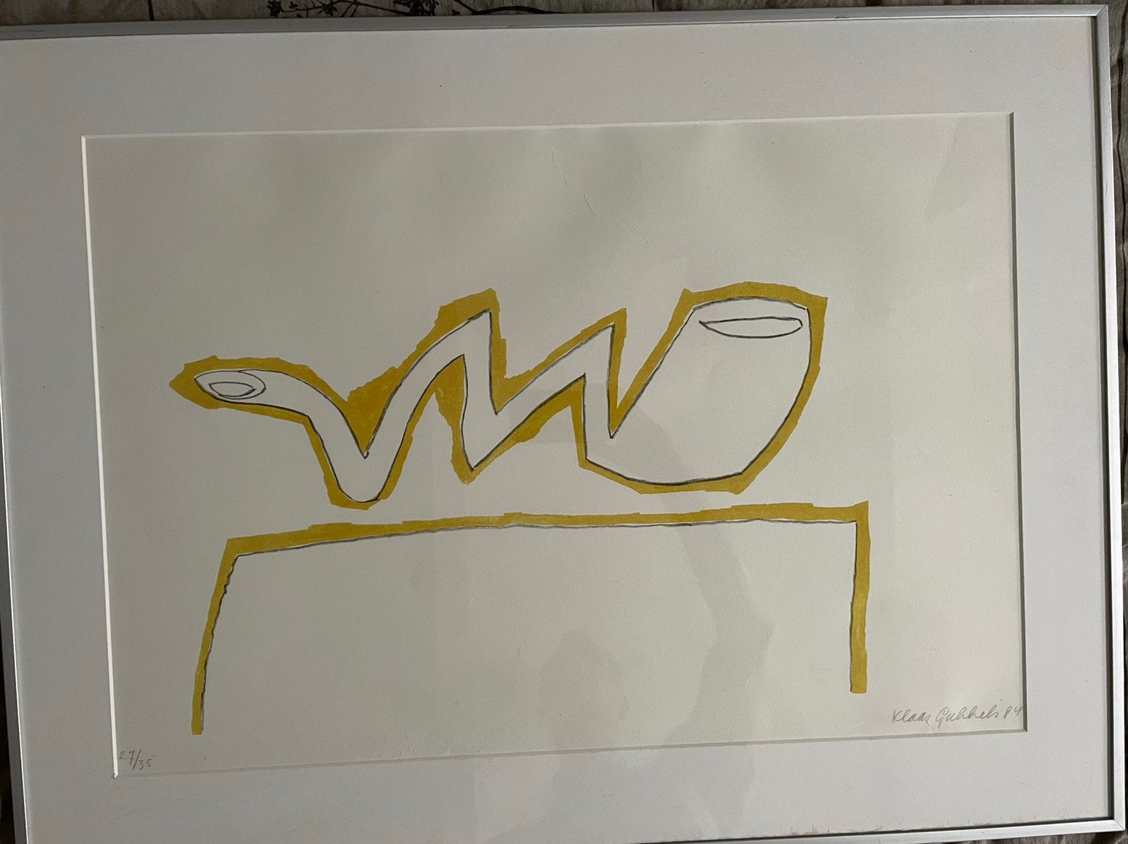 Klaas Gubbels – Litho kleine oplage – Gele pijp – 1984, Met glas, Lithografie, Abstract, Ophalen
