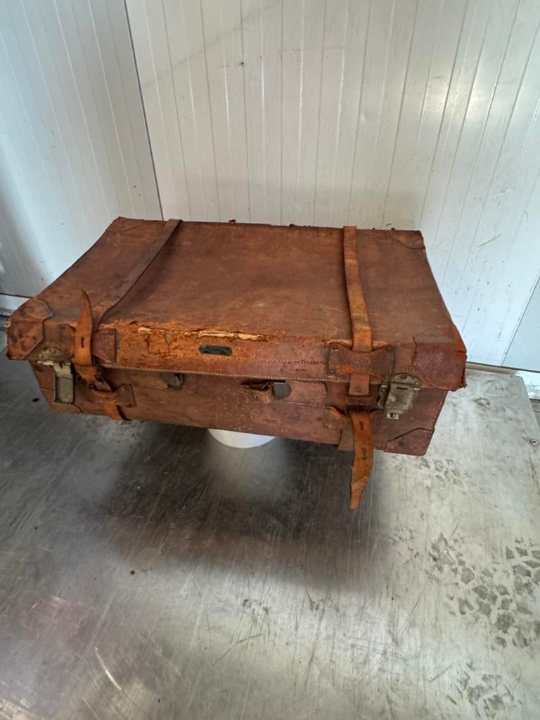 Vintage Leren Koffer - Authentiek en Decoratief, B, Gebruikt, Slot, Leer