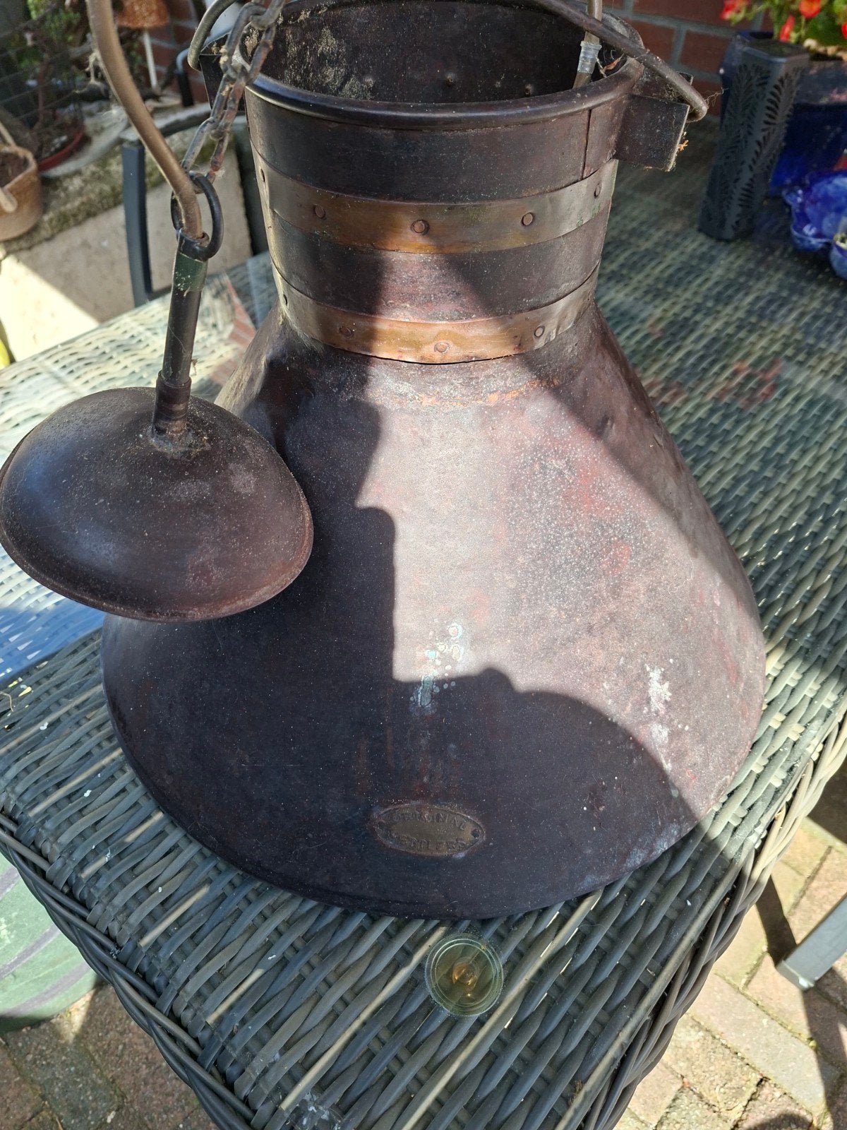 Antieke koperen hanglamp met bedrading, Ophalen of Verzenden