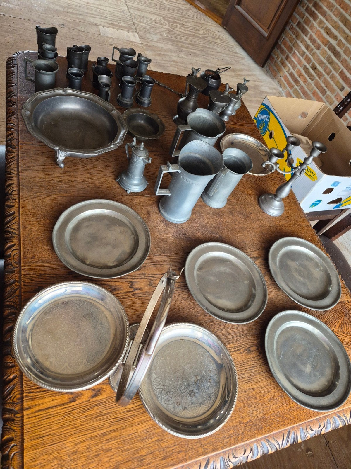 Grote collectie antiek tinnen servies en decoratie, Antiek en Kunst, Ophalen