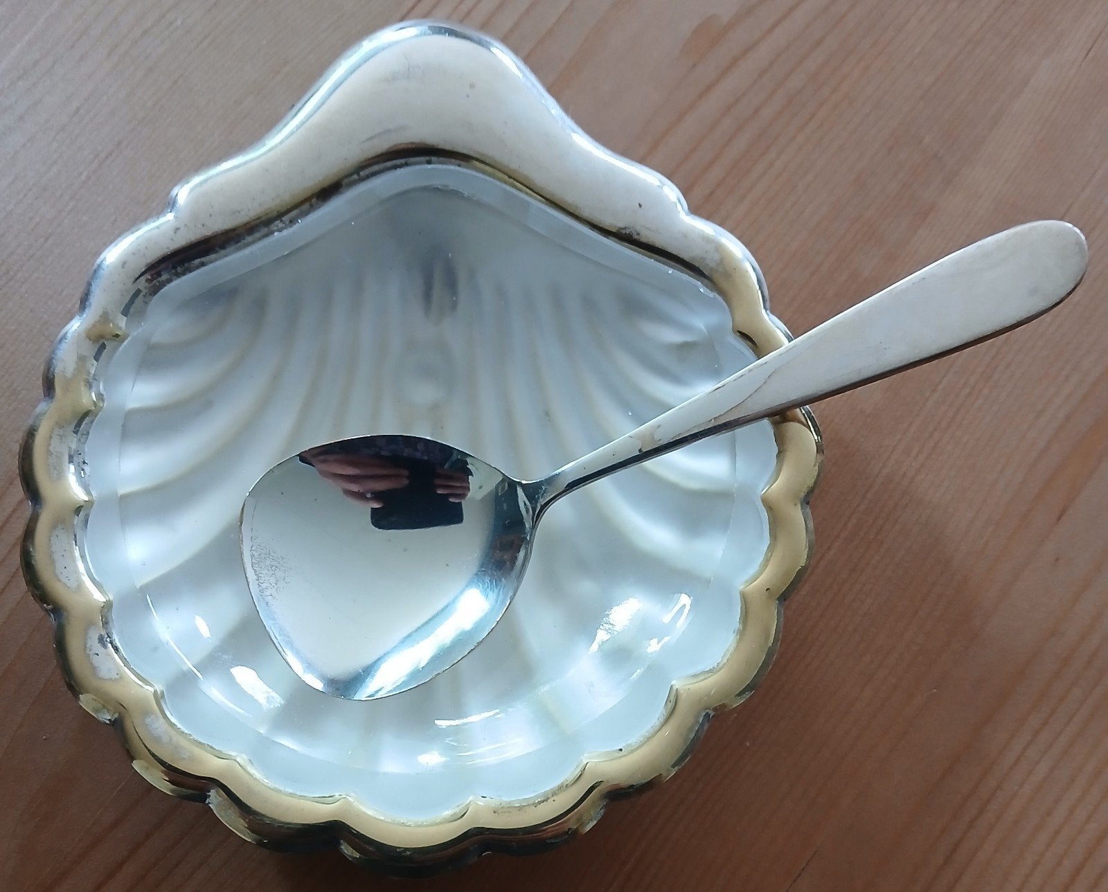 Vintage schelpvormige schaal met lepel, Ophalen of Verzenden