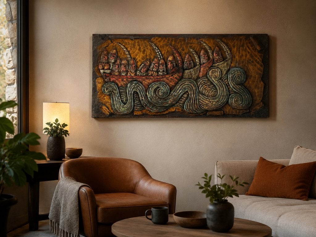 Handgesneden houten wandreliëf 110  55 cm, Antiek en Kunst, Ophalen, Houtsnijwerk, Handgemaakt, Hout